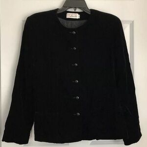 Talbost Jacket/Blazer Size 10 Velvet Black Button Down  Scoop Neck Lined Evening